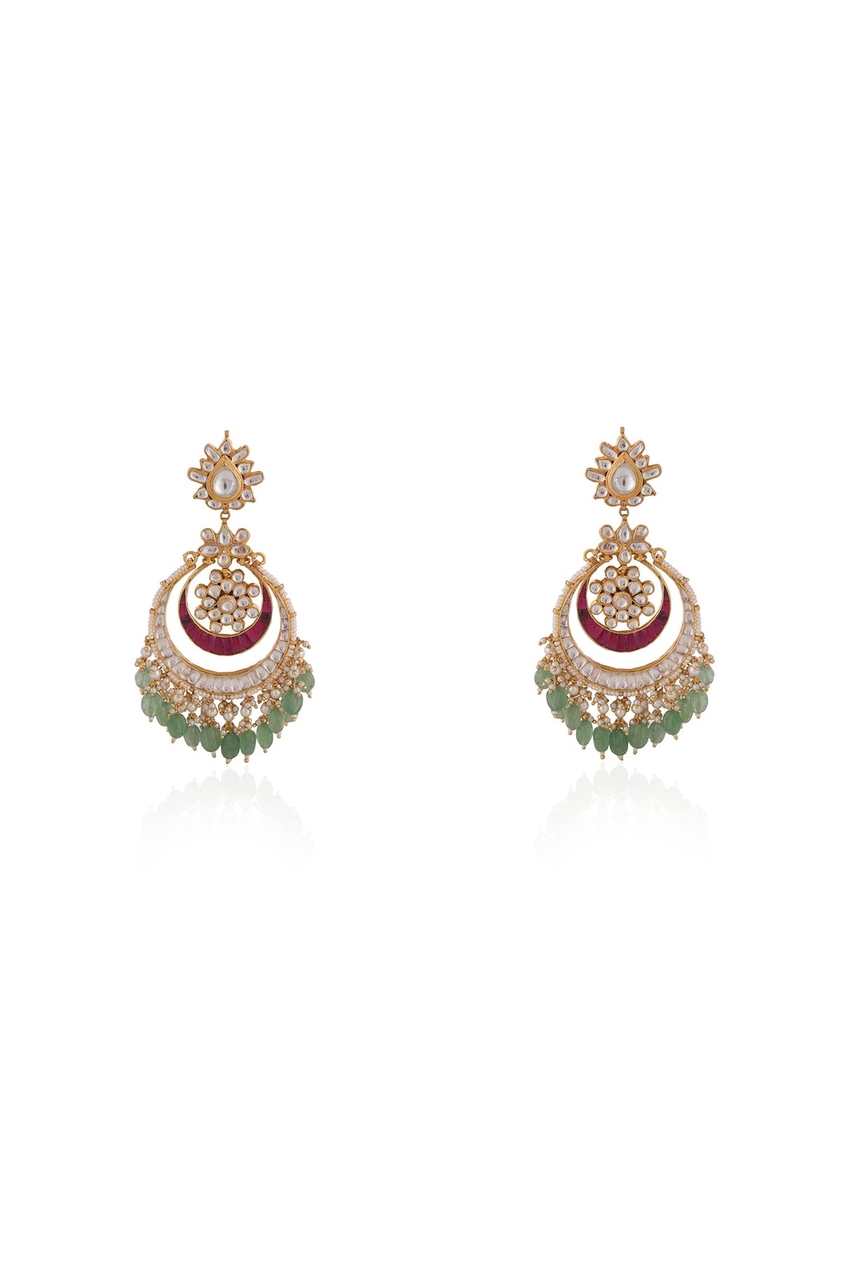 Gold Plated Pearl & Beaded Chandbali Earrings
