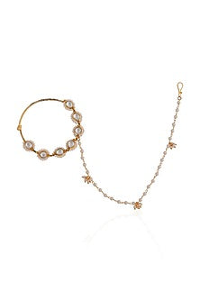 Gold Plated Pearl & Beaded Nath