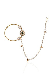 Gold Plated Pearl & Beaded Nath