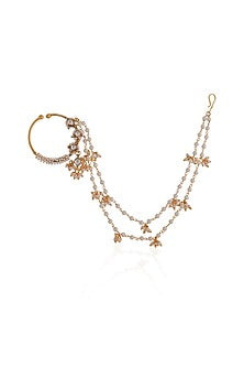 Gold Plated Pearl & Beaded Nath