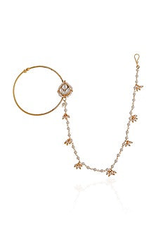Gold Plated Pearl & Beaded Nath
