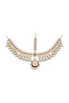 Gold Plated Pearl & Emerald Matha Patti