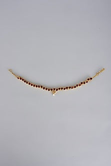 Gold Finish Kemp Stone & Pearl Temple Mathapatti