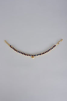 Gold Finish Kemp Stone & Pearl Temple Mathapatti