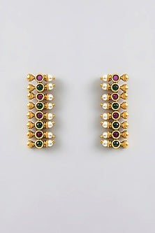 Gold Finish Kundan Polki & Kemp Stone Temple Necklace Set