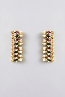 Gold Finish Kundan Polki & Kemp Stone Temple Necklace Set