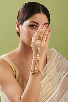 Gold Finish Kundan Polki Hathphool
