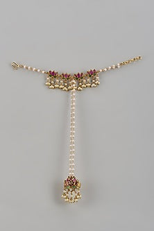 Gold Finish Pink Kemp Stone & Pearl Temple Handharness