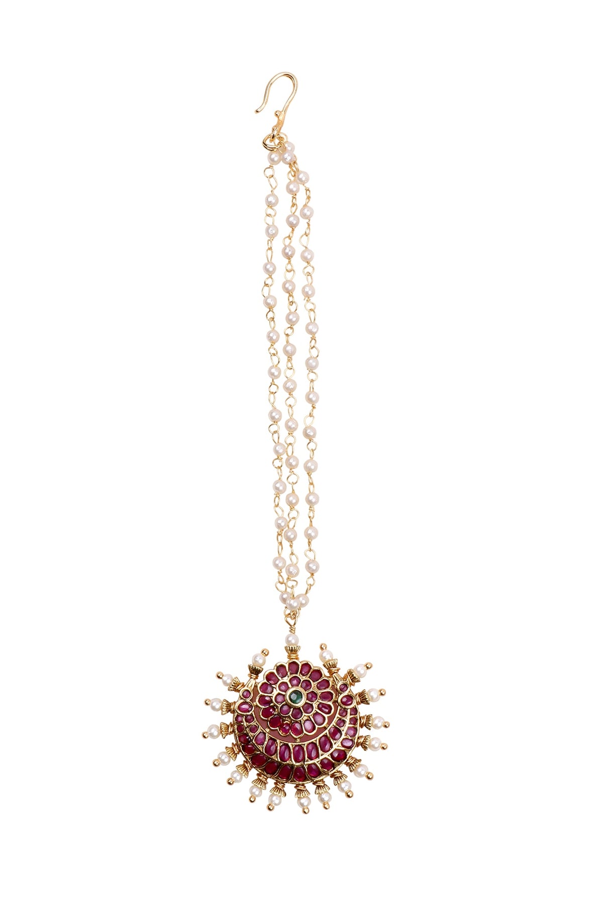 Gold Finish Kundan Polki & Kemp Stone Maangtikka