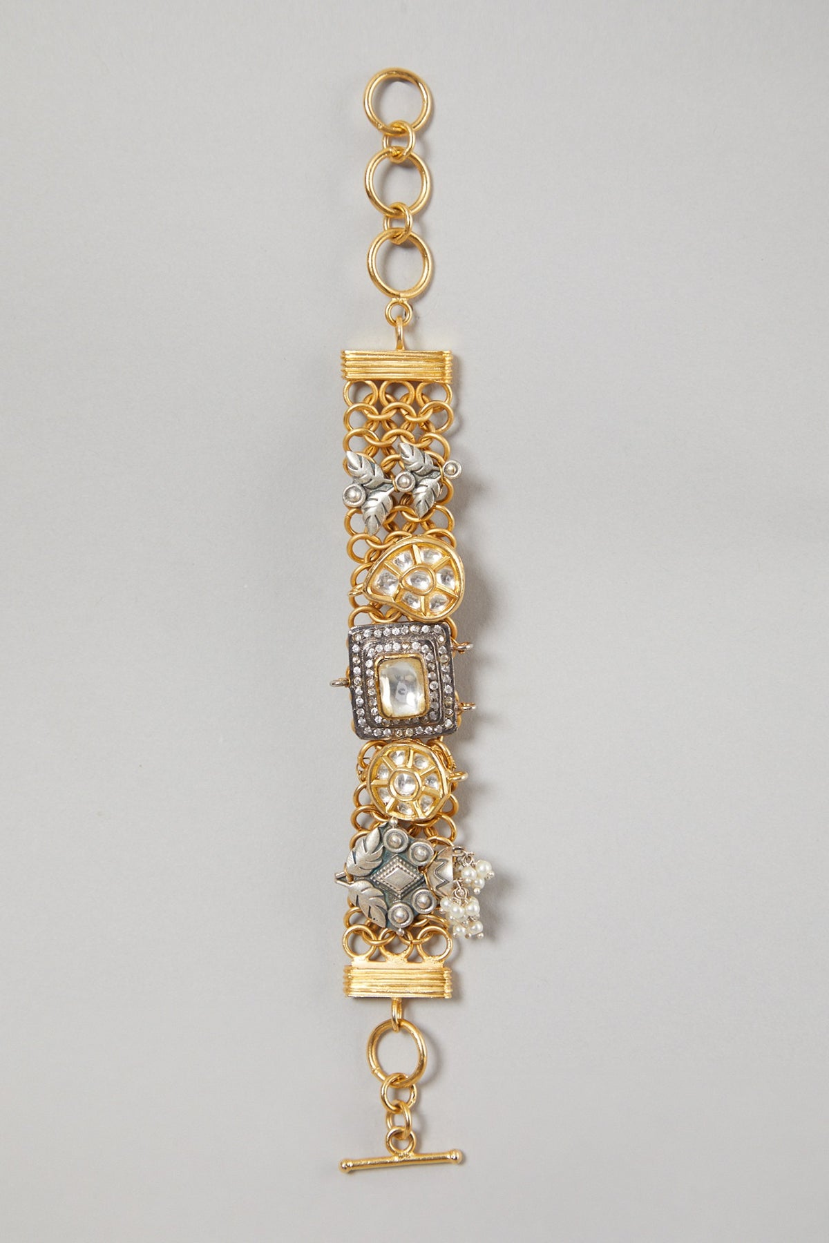 Gold & Silver Finish Kundan Bracelet