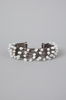 Silver Finish Pearl Hand Cuff