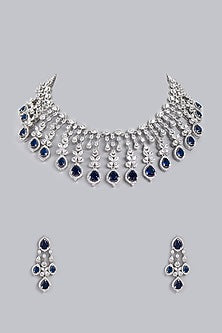 White Finish Blue Zircons Necklace Set