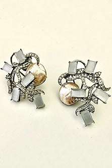 Antique Silver Finish Pink Crystal Earrings