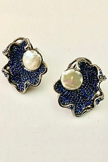Silver Finish Blue Cubic Zirconium Earrings