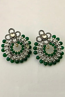 Antique Silver Finish Green Beaded Earrings