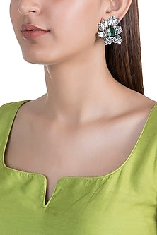 Antique Silver & Black Rhodium Finish Green Glass Earrings