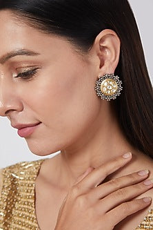 Two Tone Finish White Kundan Polki Earrings