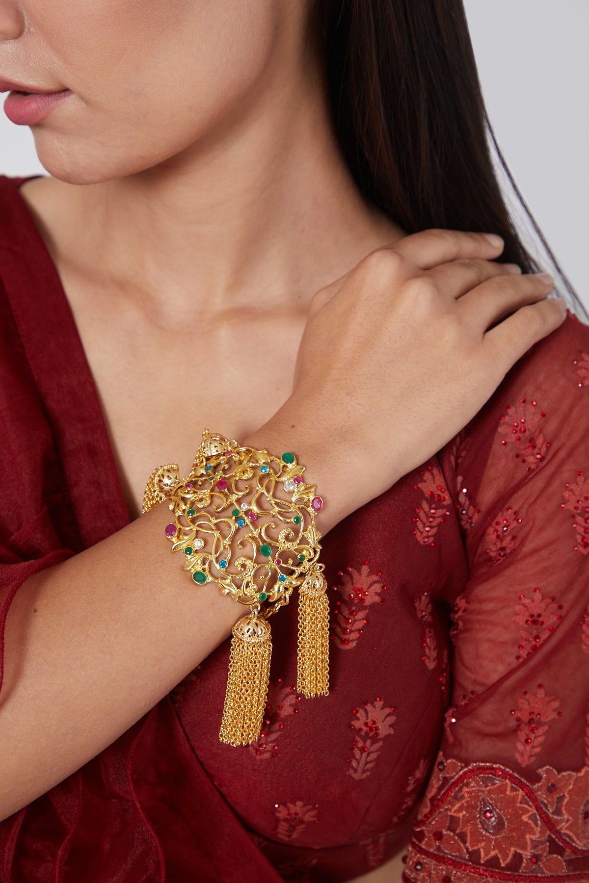 Gold Finish Synthetic Stones Bracelet