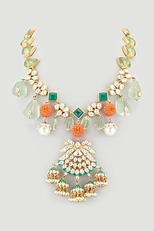 Gold Finish Coral Stone Necklace Set