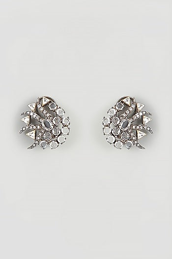 White Finish Crystal & Rose Cut Diamond Stud Earrings