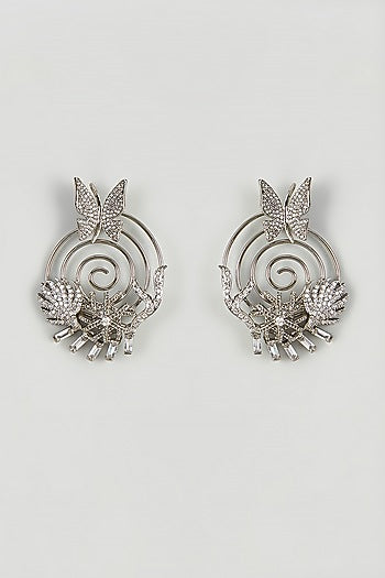 Antique Silver Finish Cubic Zirconia Stud Earrings
