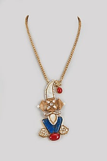 Gold Finish Lapis Stone & Kundan Polki Long Necklace