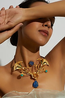 Gold Finish Multi-Colored Onyx Long Necklace