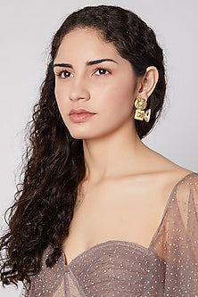 Gold Finish Champagne Swarovski Earrings