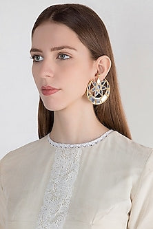 Gold Finish Half Moon Big Mirror Earrings