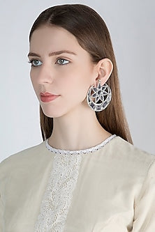 Antique Silver Finish Half Moon Big Mirror Earrings