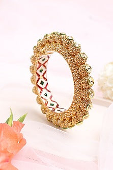 Gold Finish Beaded & Pearl Bangle