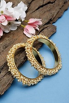 Gold Finish Pearl Bangles (Set of 2)