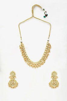 Gold Finish Kundan Polki Necklace Set