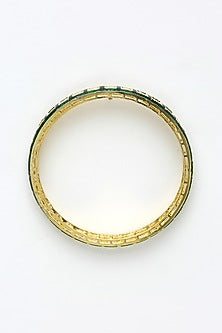 Gold Finish Kundan Polki Meenakari Bangles (Set Of 2)