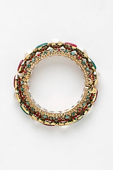 Gold Finish Multi-Colored Kundan Polki Openable Bangle
