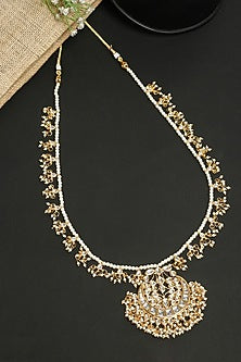 Gold Finish Kundan Polki & Pearl Long Necklace