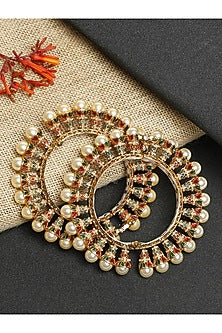 Gold Finish Faux Kundan Polki & Multi-Colored Stone Meenakari Bangles (Set Of 2)