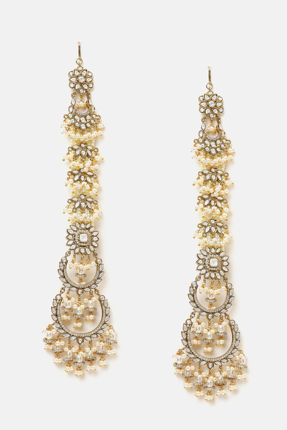 Gold Finish Kundan Polki & Pearl Dangler Earrings
