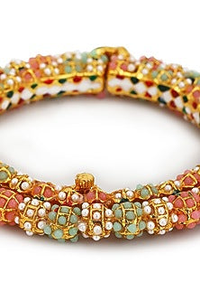Gold Finish Multi-Colored Pearl Meenakari Beaded Bangle