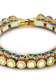 Gold Finish Kundan Polki Meenakari Bangle