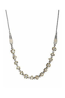 White Finish Kundan Polki & Diamond Necklace In Sterling Silver
