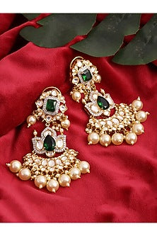 Gold Finish Kundan Polki & Pearl Dangler Earrings
