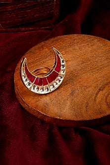 Gold Finish Kundan Polki Half Moon Ring