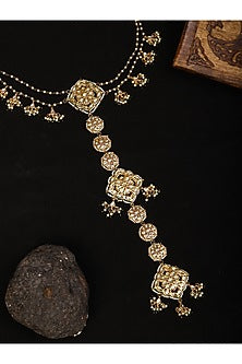 Gold Finish Kundan Polki & Pearl Hair Braid
