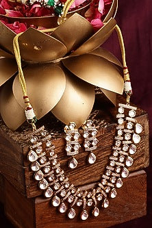 Gold Finish Kundan Polki & Moissanite Choker Necklace Set