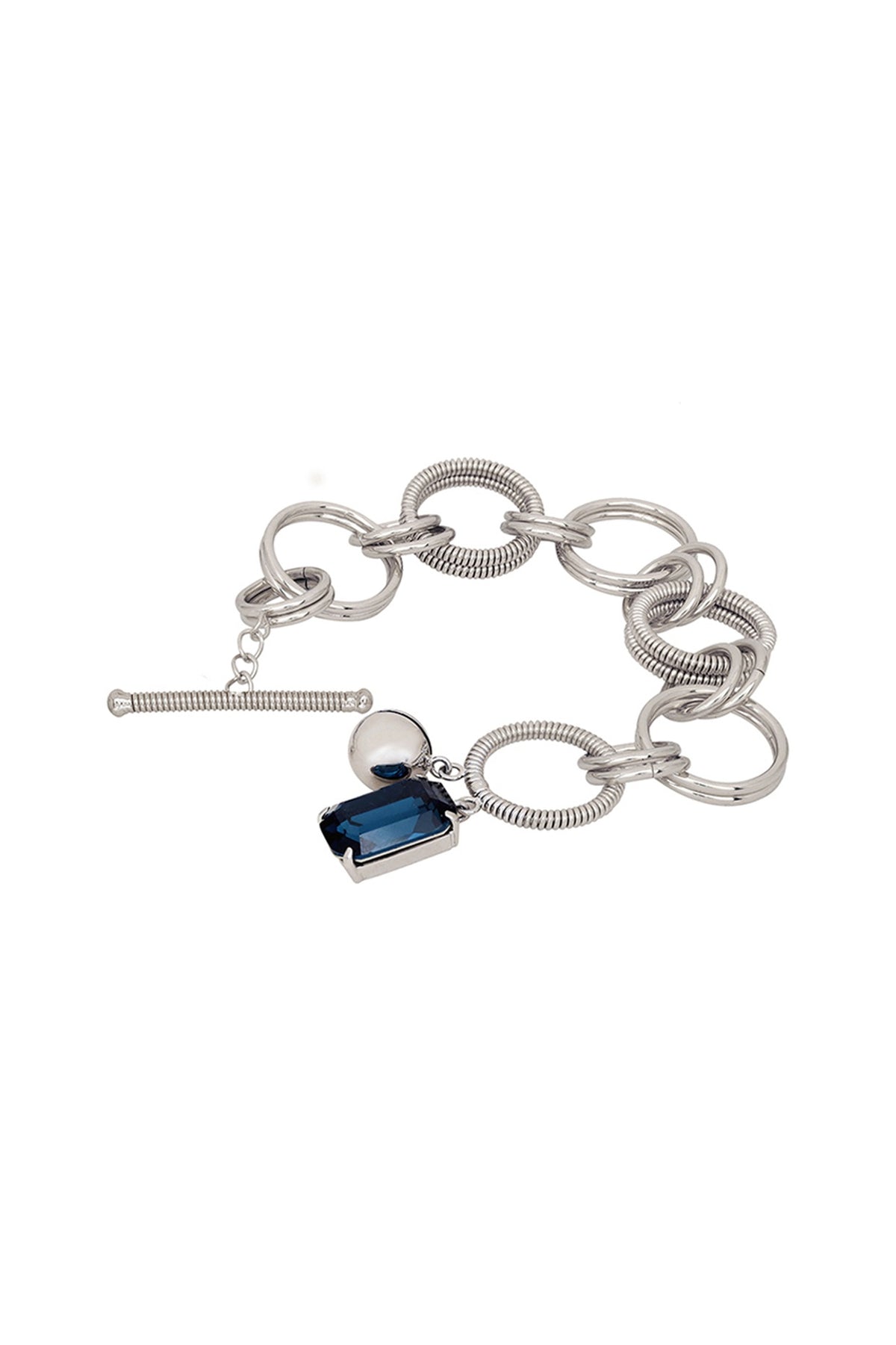 White Finish Blue Swarovski Stone Openable Bracelet
