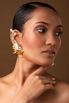 Gold Finish Pearl Earcuffs