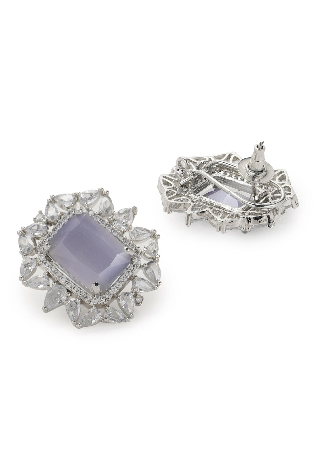 White Finish Zircon Stud Earrings With Maangtikka