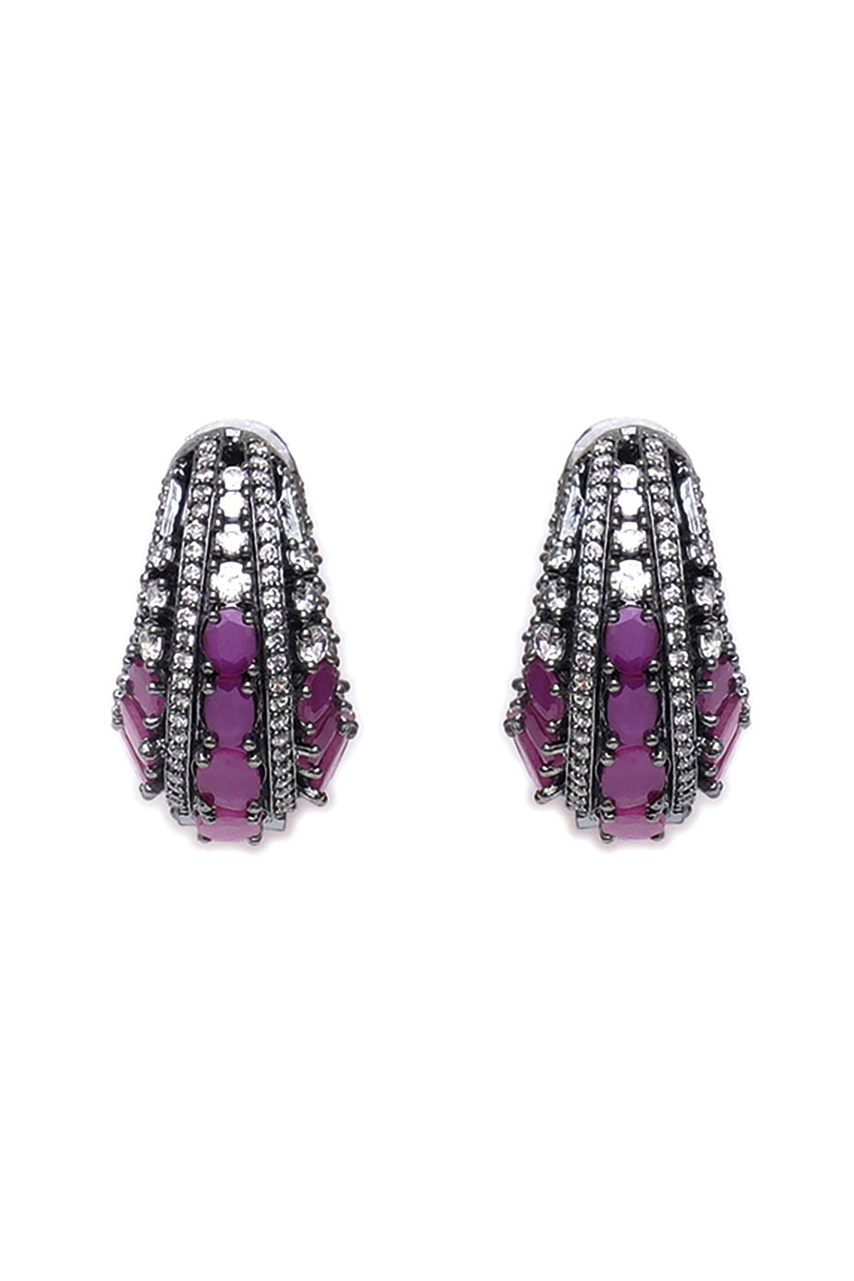 Black Rhodium Finish Maroon Zircon Hoop Earrings
