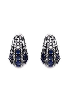 Black Rhodium Finish Blue Zircon Hoop Earrings
